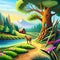 Serenade of Nature: Illustration of a River Amidst Vibrant Forest