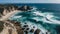 Serene Aerial View Waves Crashing on Rocky Beachscape