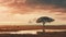 Serene African Influence: Uhd Image Of A Tree In A Romantic Riverscape
