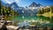 A serene alpine lake surrounded by towering peaks