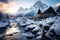 Serene Alpine Winter Hut Amidst Breathtaking Scenery. AI