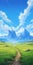 A Serene Anime Landscape: Karst Road, Blue Sky, And Picturesque Scenery