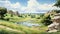 Serene Anime Landscape: Realistic Grass And Trees In Soft Pastoral Style