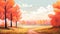 Serene Autumn Landscape: Animated Illustration Of Colorful Trees In Soft Brush Strokes