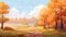 Serene Autumn Landscape: Cartoon Illustration Of A Fall Path