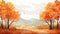 Serene Autumn Landscape Illustration With Colorful Falling Leaves