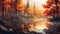 Serene Autumn Landscape Painting In 2d Game Art Style