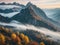 Serene Autumn Tranquil Misty Mountains.AI Generated