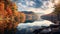 Serene Autumn Trees Reflected In Mountain Lake