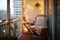 serene balcony with a papasan chair and fairy lights