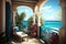 serene balcony with view of the ocean, surrounded by tranquil sounds and warm breezes