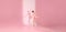 Serene Ballet. Dancer, dressed in pink attire, poses barefoot against pastel background. Shadow mirrors her tranquility.