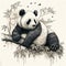 Serene Bamboo Forest, Giant Panda on Branch, Chinese Traditional Art Style , Generative AI