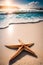 A serene beach scene where a starfish rests on the sandy shore