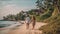 Serene Beach Walk: Young Couple Enjoying Bali\\\'s Luxurious Coastal Ambiance