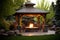 Serene Beautiful gazebo square fire. Generate AI