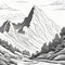 Serene black, white painting capturing majestic Nepal mountains, lush trees in harmonious contrast. Logo design for