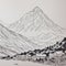 Serene black, white painting capturing majestic Nepal mountains, lush trees in harmonious contrast. Printed on