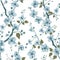 Serene Blue Floral Pattern Background with Blooming Branches