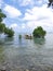 Serene Boat Above a Tropical Beach