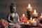 Serene Buddha Statue in Meditation with Lotus Flower and Burning Candles, Seeking Enlightenment and Inner Peace Concept Image,