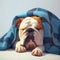 Serene bulldog snoozes beneath a cozy blanket, blissfully at rest