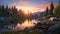 A serene campsite at sunrise with tents photo realistic illustration - Generative AI.