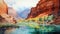 Serene Canyon Scene: Watercolor Painting Of A Summer Day