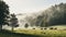 Serene Cattle Grazing In Misty French Countryside