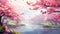 Serene Cherry Blossom Riverside