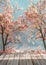 Serene Cherry Blossom Trees Over Wooden Deck. Generative ai