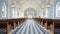 Serene church interior during easter service, bathed in radiant light from stained glass windows.