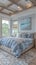 Serene coastal-inspired bedroom with soft blues driftwood furniture