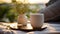 Serene Coffee Mug On Table With Weathercore Style And Atmospheric Lighting