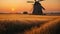 A serene countryside scene with a rustic windmill