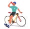 Serene Cyclist Character Perched On The Bike Frame, Savors A Moment Of Repose, Sipping Cool Water, Embodying Tranquility