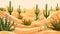 Serene Desert Landscape with Cacti and Golden Dunes