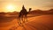 Serene Desert Landscape. Expansive Golden Dunes and a Solitary Camel Trekking Across the Horizon