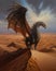 Serene Desert Promotional Art with Vast Background and Closeup of Imposing Bronze Dragon