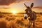 Serene Donkey field sunset. Generate Ai
