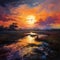 A Serene Dusk Sky: Impressionistic Painting With Fuzzy Brush Strokes