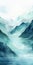 Serene Fjord: Dark Aquamarine Watercolor Painting Of Mountains And Lake