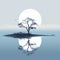 Serene Floodplain With Minimalist Lake And Tree Design Creation Project