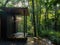 Serene forest cabin shower