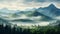 A serene forest landscape with misty mountains 1