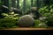 Serene forest product presentation with a flat stone base