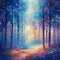 Serene forest scene bathed in soft, ethereal twilight