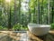 Serene forest-view bathroom with modern design
