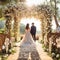 Serene garden wedding with lush greenery, blooming flowers, and soft sunlight