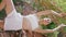 Serene girl practicing yoga at tropical cliff vertical. Woman enjoying nature